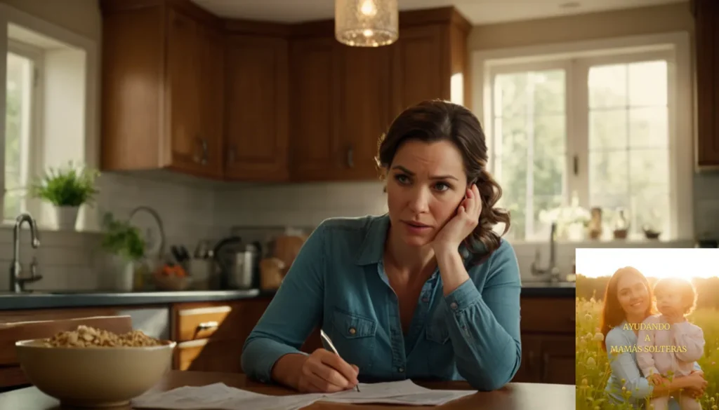 Administra gastos familiares en linea: La imagen debe mostrar una instantánea cálida y sincera de una familia sentada alrededor de una mesa de cocina desordenada