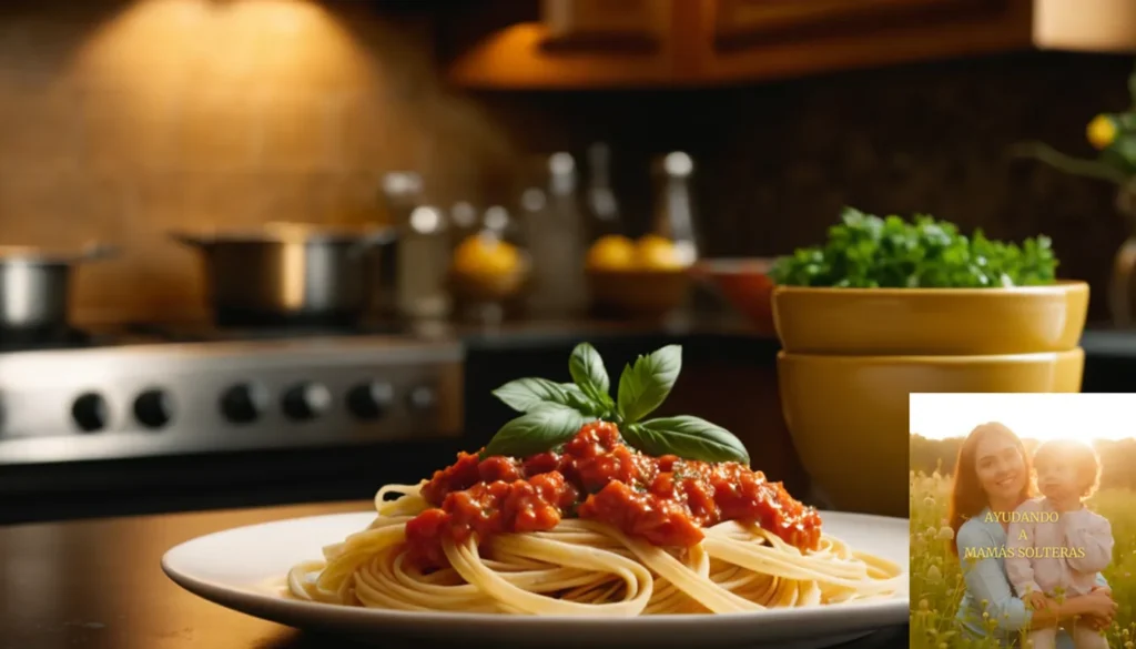 Ahorrar dinero en comida para singles con poco presupuesto: "La imagen debe mostrar un plato de pasta casero delgado y económico de pasta casera con salsa marinara