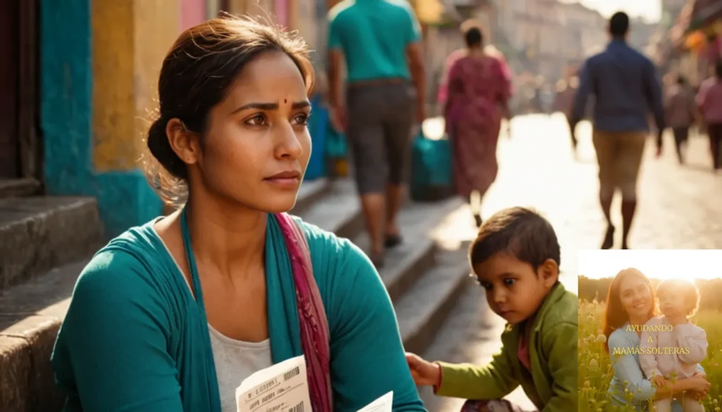 Apoyo Financiero para Madres Solteras Humildes: "La imagen debe mostrar un momento conmovedor de autosuficiencia: una humilde madre soltera