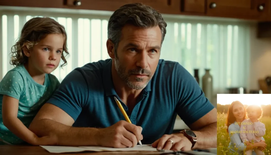 Gestión de Finanzas para Padres Solteros: "La imagen debe mostrar un padre soltero tranquilo y determinado de mediados de los años 30 con una expresión desordenada pero expresiva