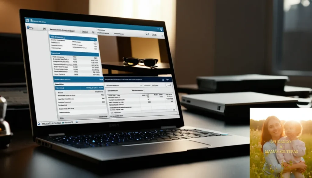 Herramientas de presupuesto en línea: "La imagen debe mostrar: una pantalla de computadora que muestra un tablero de herramientas de presupuesto digital en un escritorio sin desorden