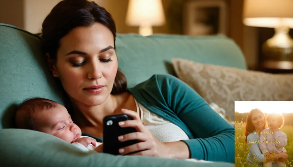 Ingresos extra para madres solteras: La imagen debe mostrar una escena cálida e íntima de una madre soltera de unos 30 años