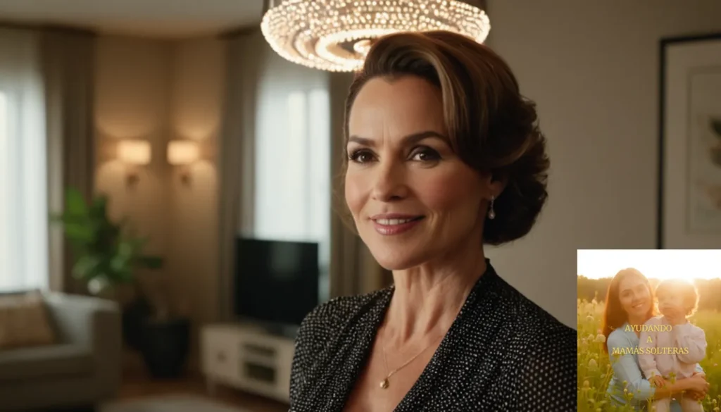 Mejoras Energéticas en Familias Unipersonas: La imagen debe mostrar a una mujer adulta soltera de unos 40 años de pie frente a una sala de estar modestamente decorada