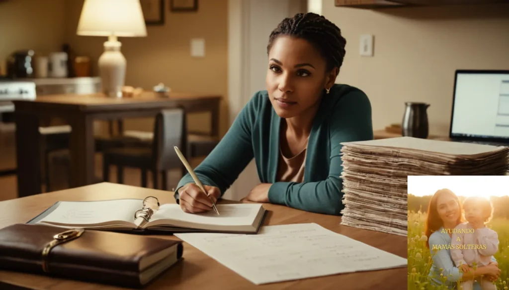 Plan Financiero Familiar Monoparental: La imagen debe mostrar una escena doméstica cálida y acogedora con un solo padre sentado en una mesa de cocina con su hijo