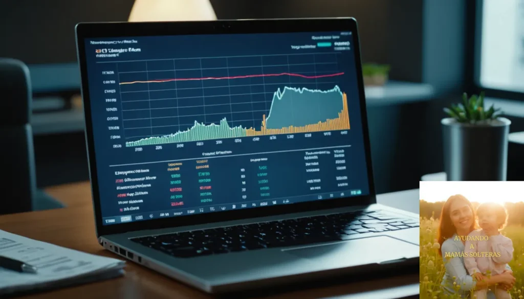 Planificar gastos fácil en Excel: La imagen debe mostrar una computadora portátil abierta en un escritorio desordenado con facturas