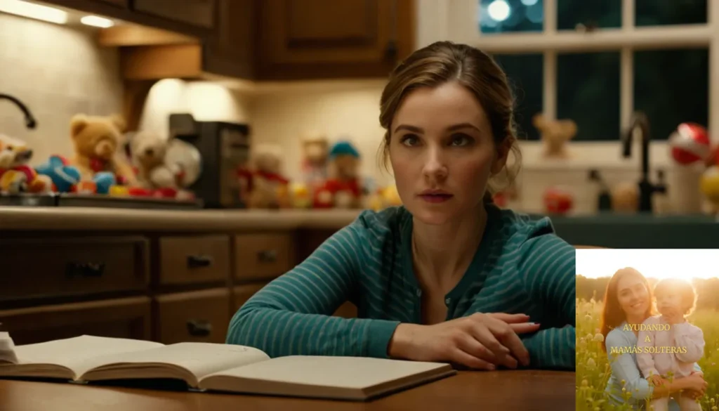 Presupuesto Familia Madre Soltera Online: "La imagen debe mostrar a una joven madre soltera sentada en una mesa de cocina desordenada rodeada de juguetes para niños