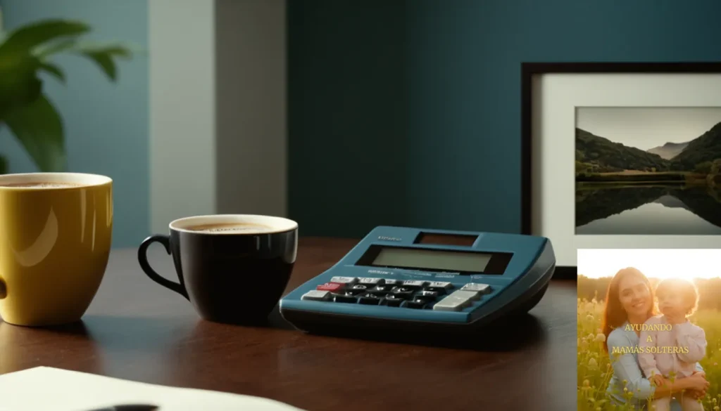 Presupuestos monoparentales actualizados ahorro y gastos: La imagen debe mostrar un escritorio simple y moderno con documentos financieros esenciales repartidos a través de ella
