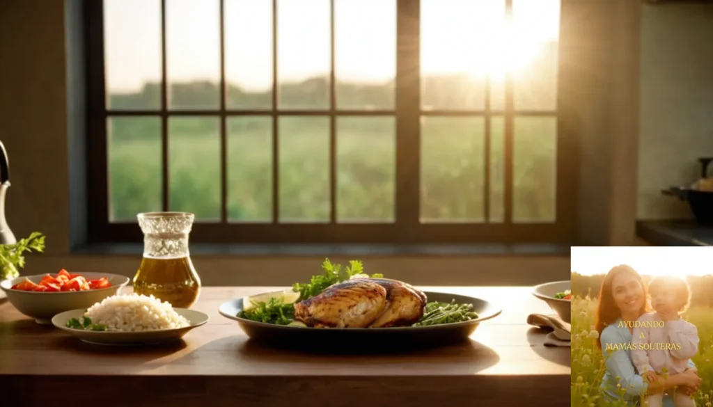 Recetar bajo presupuesto para familias pequeñas: "La imagen debe mostrarse: una comida cálida y acogedora en una pequeña mesa de madera en un escenario de cocina humilde