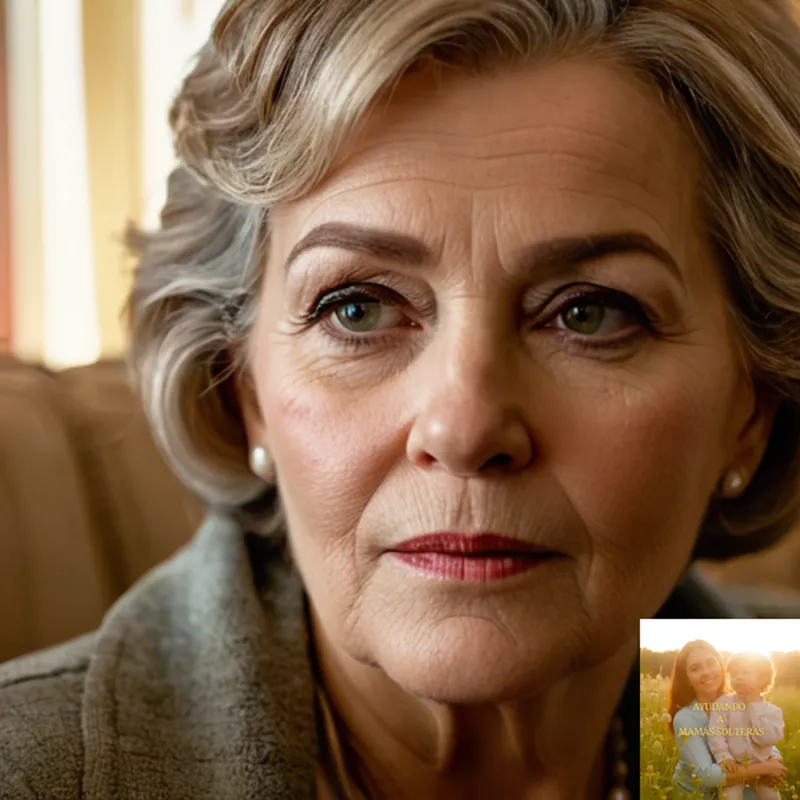 The image should show a solitary figure of an older woman in her mid-50s, with a kind face but worn expression, sitting on a worn-out couch in a small, humble apartment, surrounded by the meager belongings and past due utility bills that fill their life.