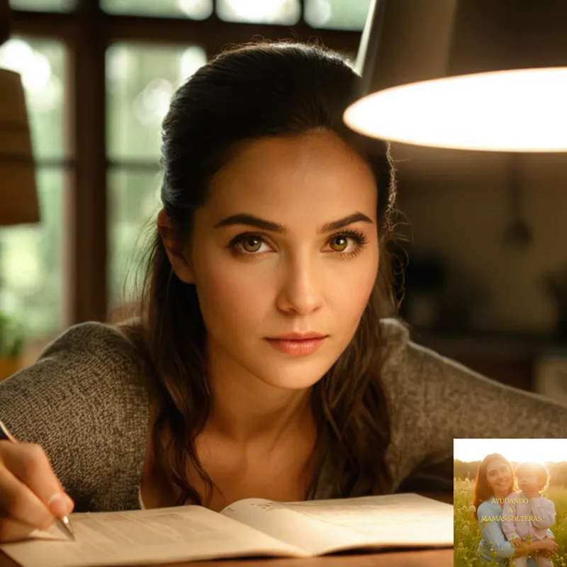 The image should show a domestic kitchen, dominated by a family of four sitting at a cluttered wooden table, surrounded by financial documents, meal planners, and unpaid bills, under a warm yet melancholic yellowish light, conveying a sense of concern and economic tension.