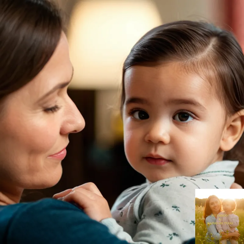 The image should show: A warm and hopeful portrait of a single mother in her mid-30s, dressed in casual yet put-together clothes, lovingly holding one child's hand while tenderly caring for another toddler on her lap amidst the coziness of a modest yet clean home, with financial charts and notes scattered gently around her.