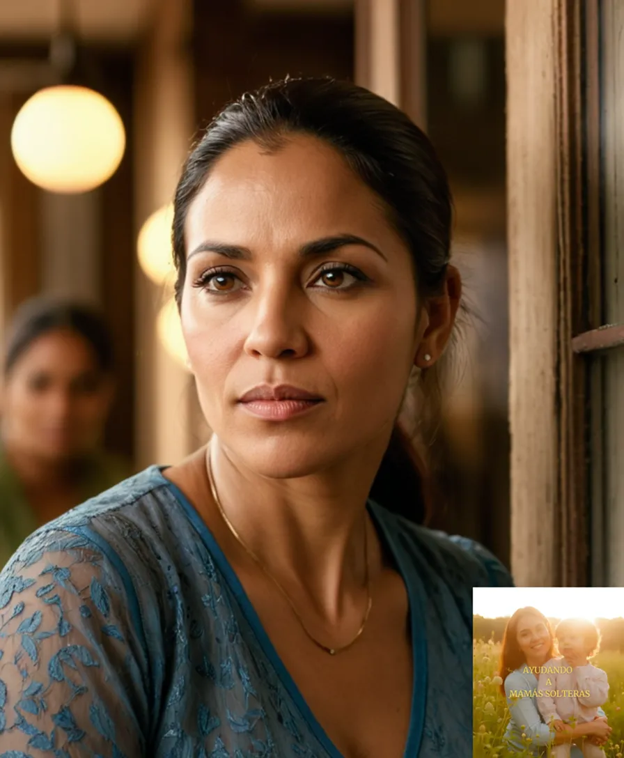 The image should show a worn but determined-looking Latin American single mother in her mid-30s, surrounded by the cluttered but vibrant atmosphere of a small urban housing project, with a worn laptop and scattered financial documents on a rickety wooden table, lit by natural sunlight streaming through grimy windows.
