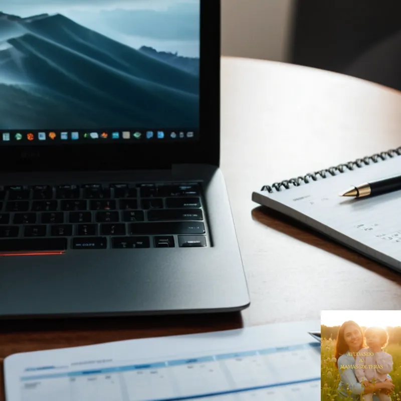 The image should show: A well-lit, modern workspace with a laptop running Excel prominently centered on the desk, surrounded by neatly organized financial documents and calculators, amidst a subtle desktop calendar and a small notebook, exuding a sense of simplicity and control.
