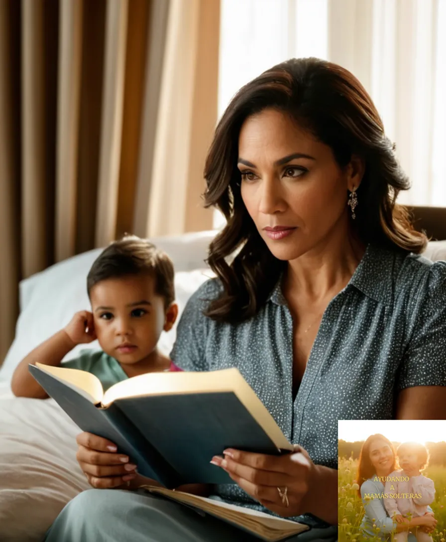 The image should show: A Latino single mother in her mid-30s sits on the edge of an unmade bed, surrounded by the cluttered living room she shares with her two young children, holding a worn notebook and pen as she reviews a well-worn financial planner amidst warm morning sunlight filtering through closed curtains.