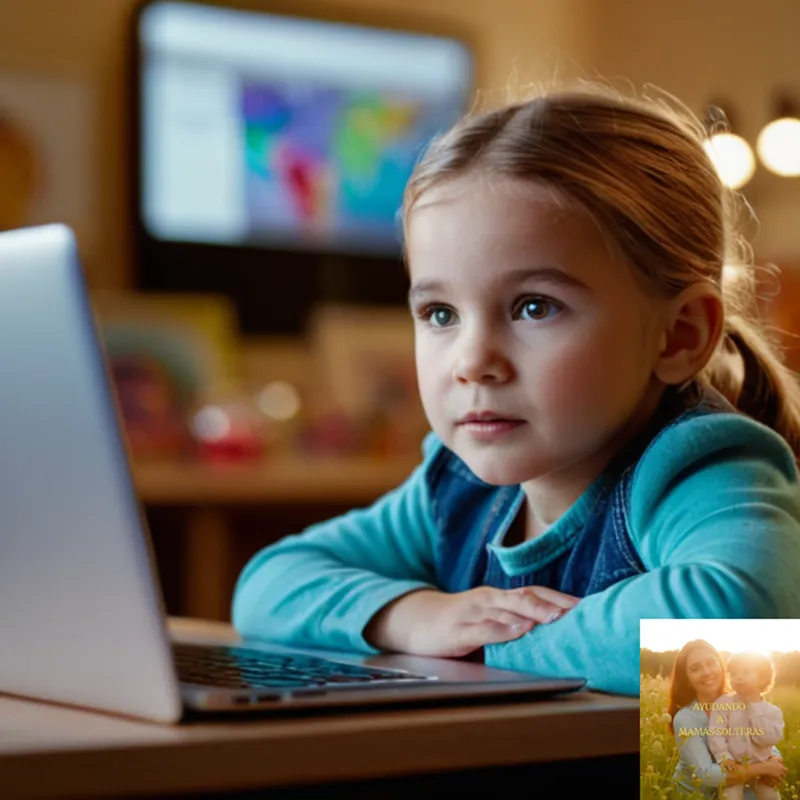 The image should show a close-up shot of a solo parent sitting at a cluttered desk, surrounded by colorful children's artwork and reminders on a whiteboard, while on their laptop or smartphone, researching affordable family insurance options amidst a blur of web browser tabs.
