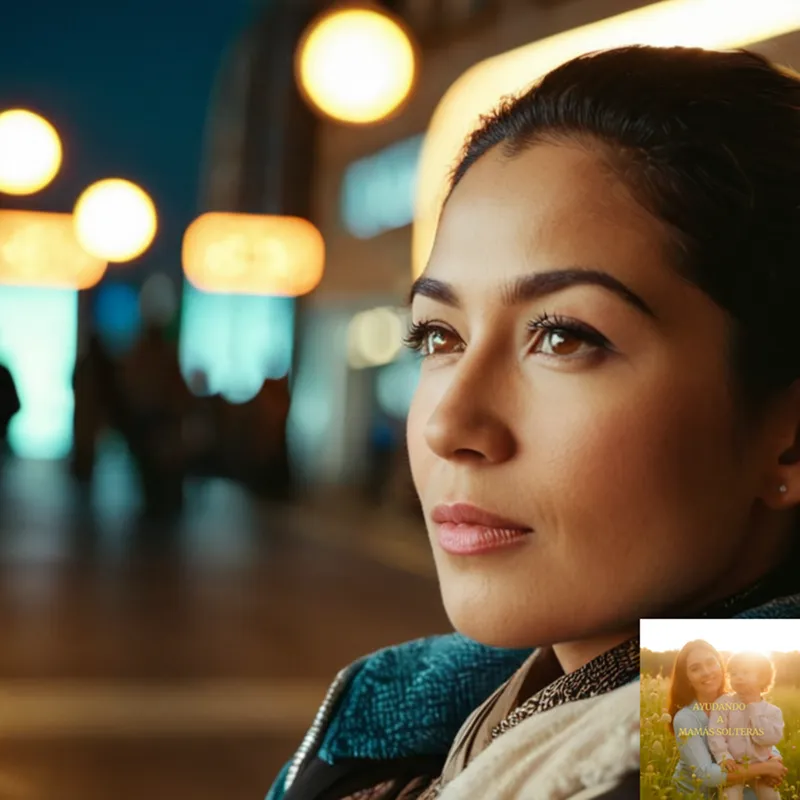 The image should show: A wheelchair-accessible bus navigating through a bustling city street, surrounded by towering buildings, reflecting vibrant urban lights while a diverse group of people from different ages and cultures wait at the stop, all under a clear blue sky with soft, natural sunlight.